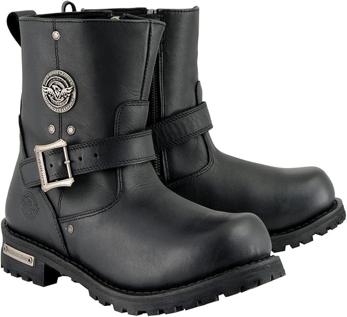 Milwaukee Leather Men's Black Leather Wide Width 6-inch Classic Engineer Motorcycle Boots w/Side Zipper MBM9040W - 10W